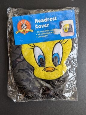 90s Looney Tunes Tweety Headrest Cover - Yellow & Black